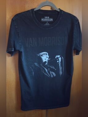Van Morrison Graphic Band Tee Black Acid Wash Size S Cotton Vintage Style NWOT